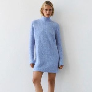 Zara Knit Mock Neck Dress Baby Sky Blue NWT
